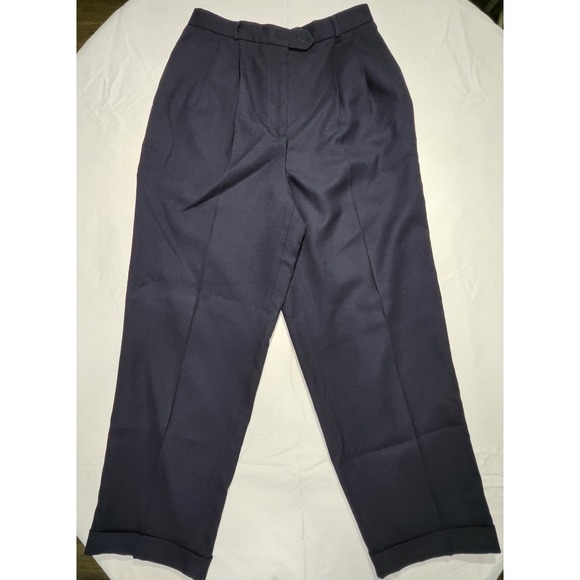 Talbots Pants - Vintage‎ Talbots Pure Wool Wide Leg Pants Womens 8 Navy Pleated Cuffed USA Made
